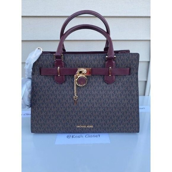 Michael Kors MK Hamilton Medium Satchel Tote Bag - Merlot - Picture 2 of 11